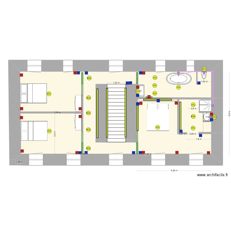 1er étage couleur 130525 avec utilités. Plan de 1 pièce et 79 m2