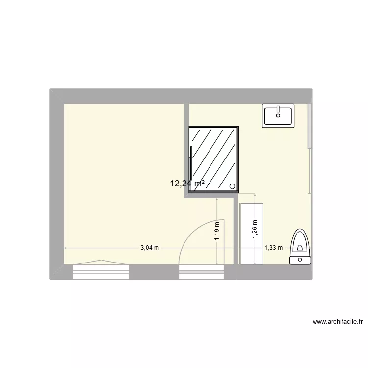 salle d'eau en cr&eacute;ation. Plan de 1 Pièce et 12 m²