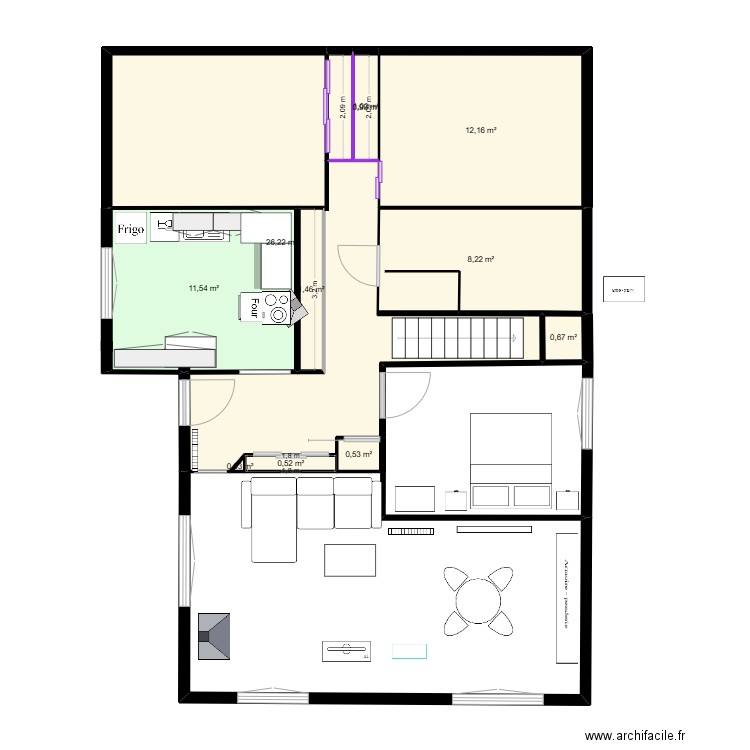 Salon et SAM de Hieres. Plan de 11 pièces et 63 m2