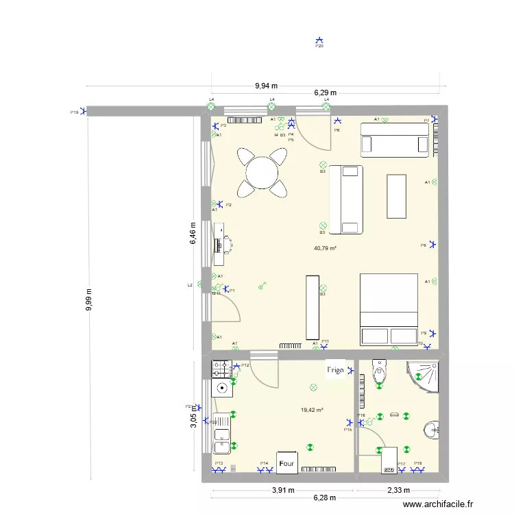 studio + cotes. Plan de 2 et 60 m² studio + cotes. Plan de 2 et 60 m²