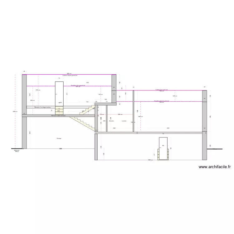 Projet RDF_Coupe Extension_3_sans escalier cave. Plan de 