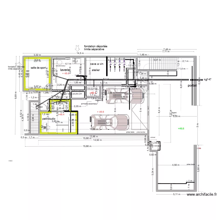 plomberie sous sol   mazurier 3. Plan de 11  et 61 m²
