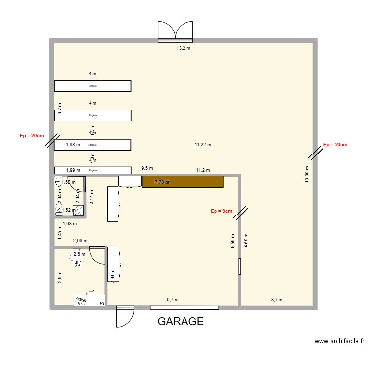 Garage. Plan de 4 pièces et 174 m2