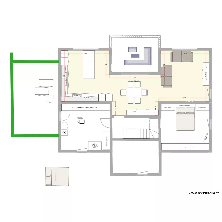 basis. Plan de 1  et 52 m²