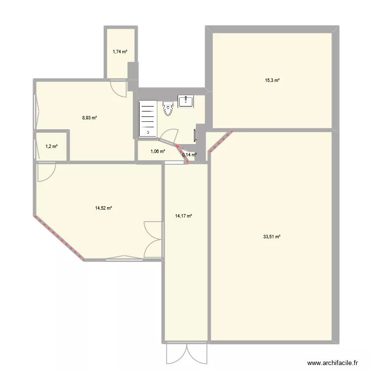 plan actuel 13 fev 2026 V2. Plan de 9  et 91 m²