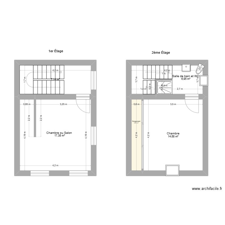 t or. Plan de 9 pièces et 77 m2