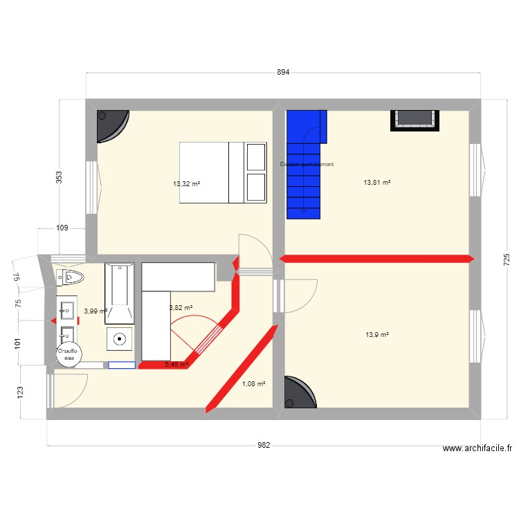 ETAGE 2. Plan de 18 pièces et 110 m2