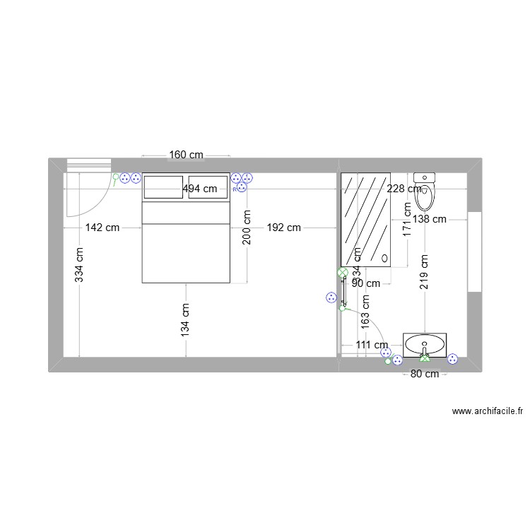 ARMINGEON CHAMBRE AMIS. Plan de 2 pièces et 24 m2