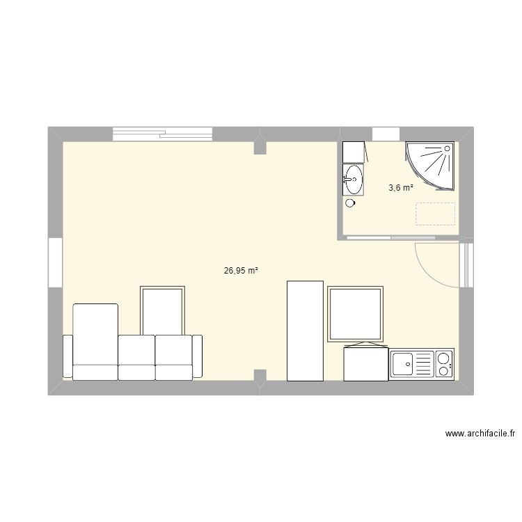 grange V2. Plan de 2 pièces et 31 m2