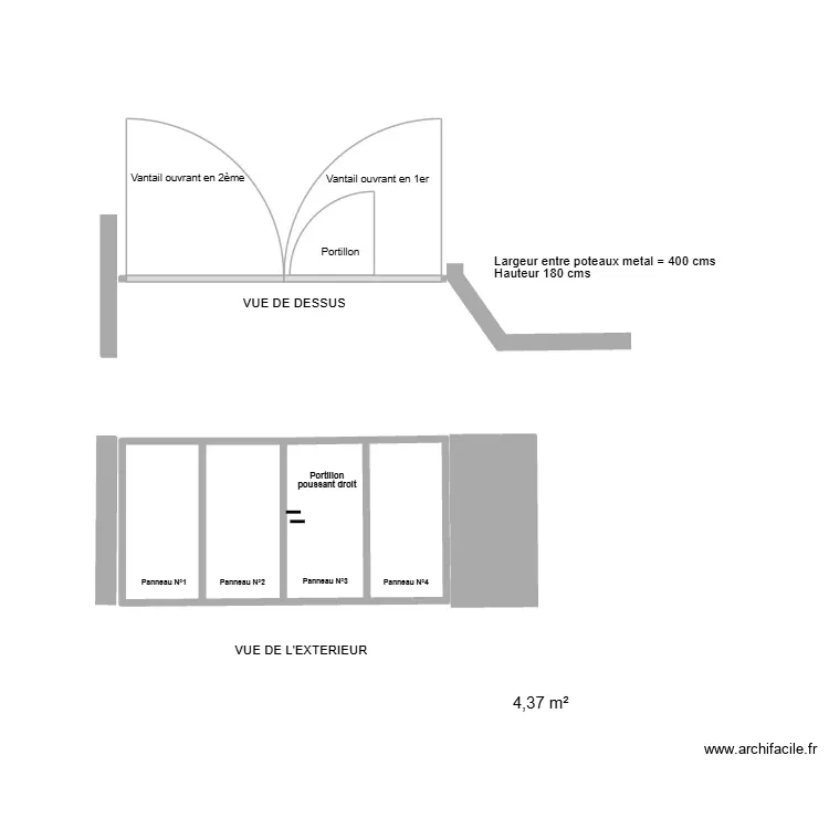 battant 4 m 01. Plan de 1 Pièce et 4 m²