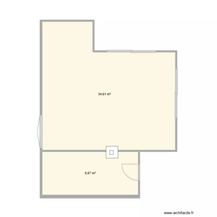 salon cuisine. Plan de 2 Pièces et 44 m²