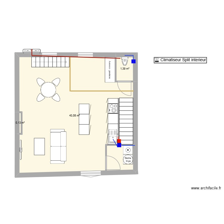 plan 1er v2 eau. Plan de 3 pièces et 45 m2