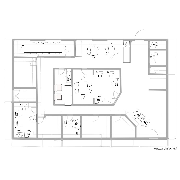 Bureau National. Plan de 1 pièce et 109 m2