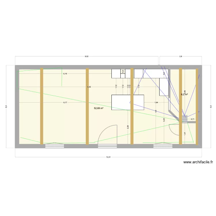 elles. Plan de 2  et 59 m²