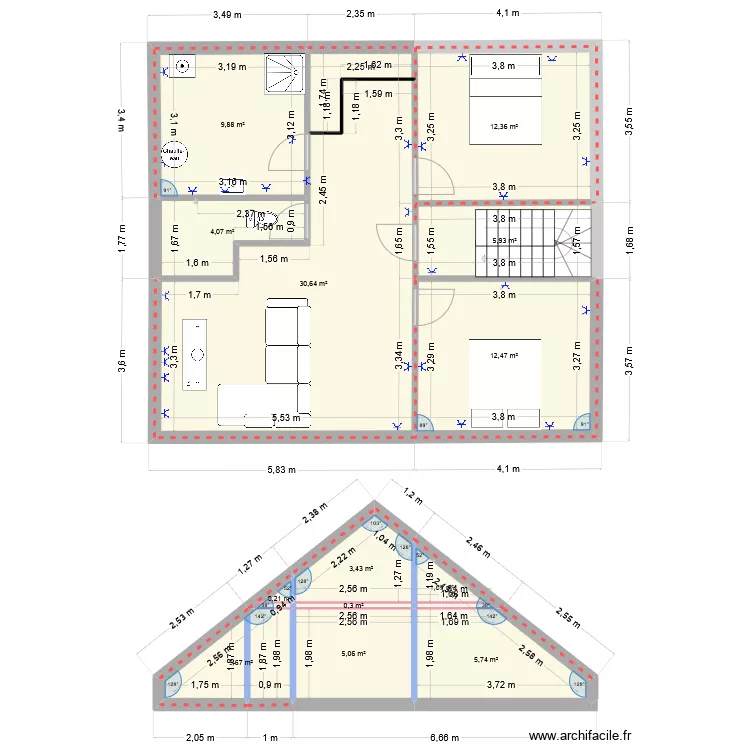 combles_avec ame. Plan de 