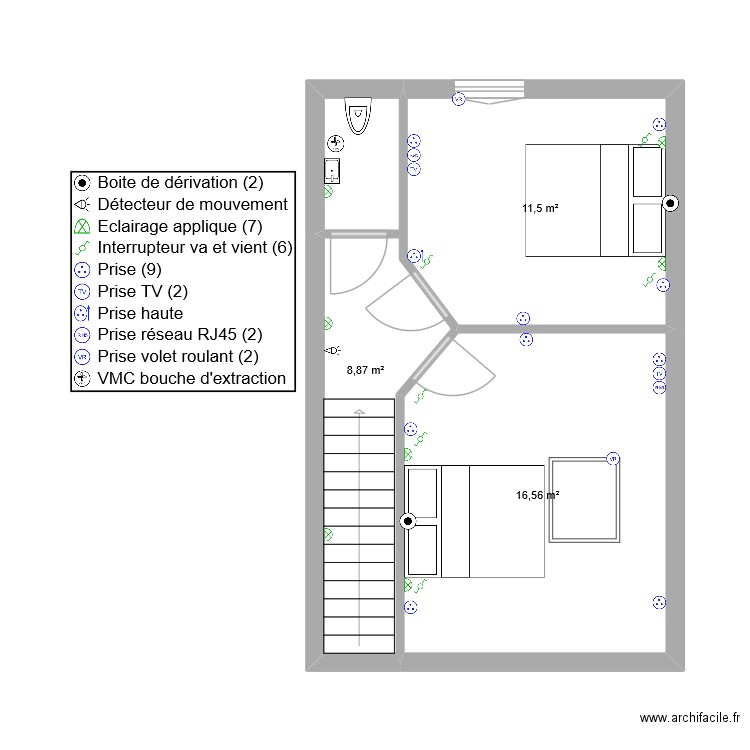 micka 1er étage elec0. Plan de 3 pièces et 37 m2