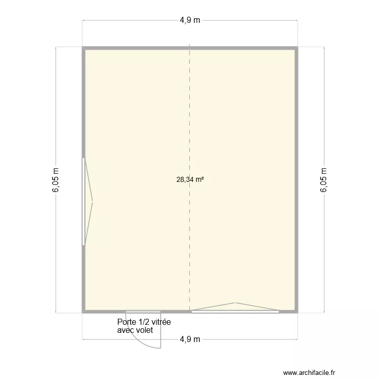 +- 6,05 x 2,4 m. Plan de 1  et 28 m²
