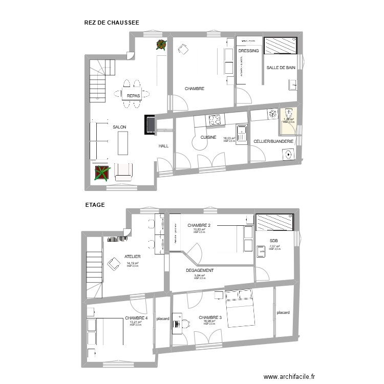 lodeve. Plan de 8 pièces et 85 m2