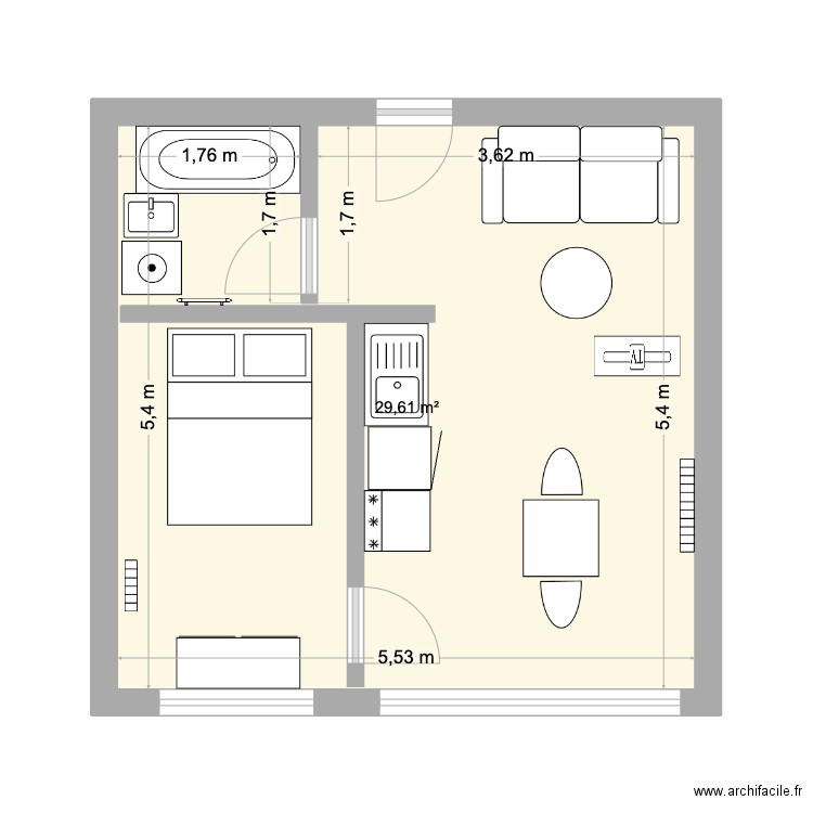 appart caen. Plan de 1 pièce et 30 m2