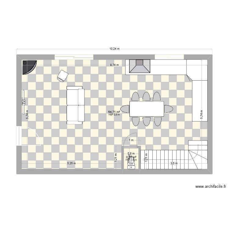 maison st pee. Plan de 2 pièces et 56 m2