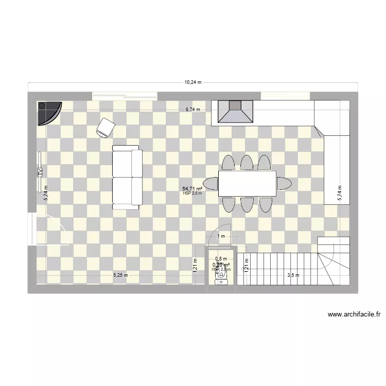 maison st pee. Plan de 2 pièces et 56 m²