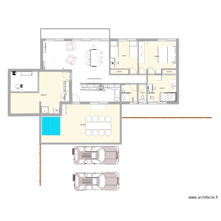 VDC R+1. Plan de 9 pièces et 93 m2