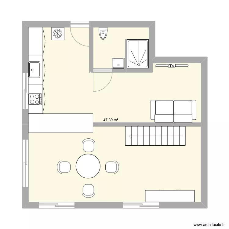 cellule 7 rdc. Plan de 1  et 47 m²