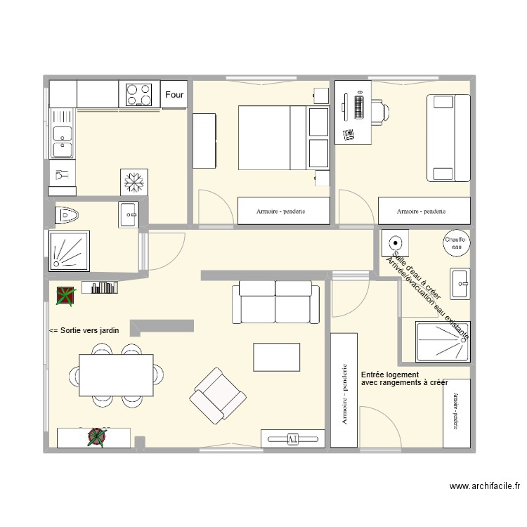 Logement RDC. Plan de 9 pièces et 69 m2