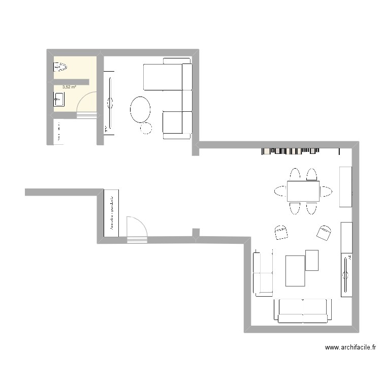 RDC Duplex Manar. Plan de 1 pièce et 4 m2