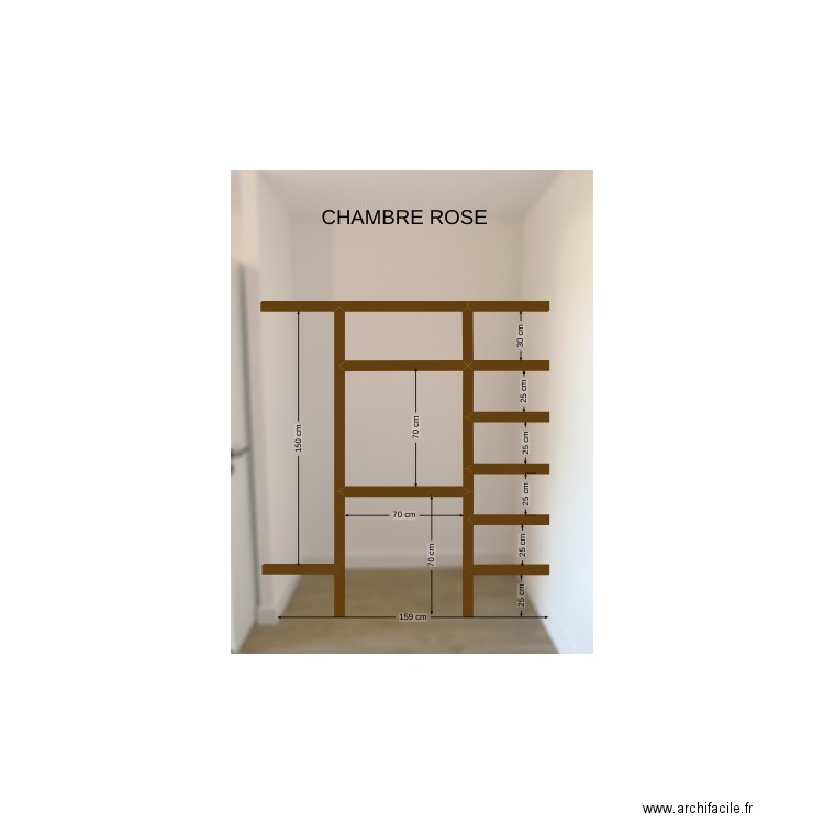 PLACARD CHAMBRE ROSE V2. Plan de 2 pièces et 1 m2