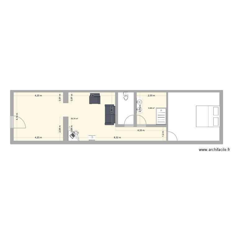 maison 2. Plan de 2 pièces et 47 m2