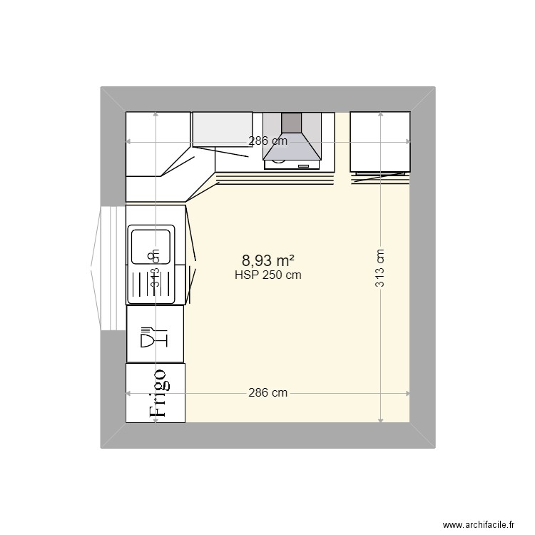 cuisine-2. Plan de 1 pièce et 9 m2