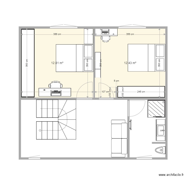 MA MAISON  étage 19/10/2025. Plan de 2 pièces et 25 m2