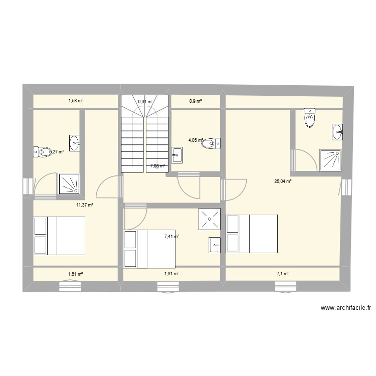 1 ETAGE. Plan de 12 pièces et 69 m2