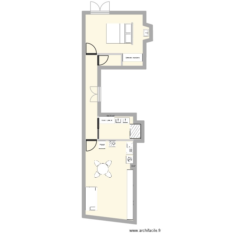 Rénov appartement. Plan de 2 pièces et 55 m2