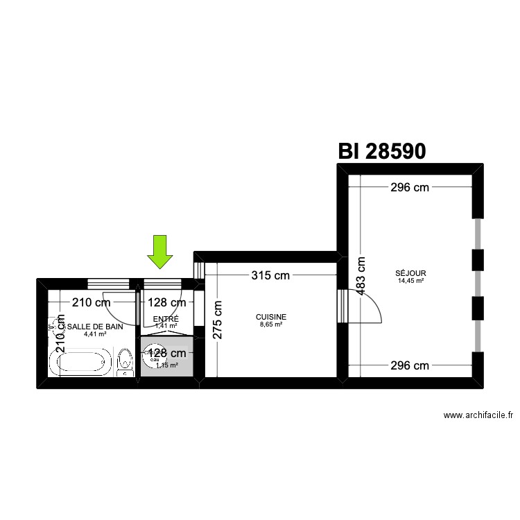 BI 28590. Plan de 5 pièces et 30 m2