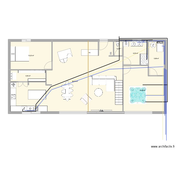 Grange2. Plan de 7 pièces et 121 m2
