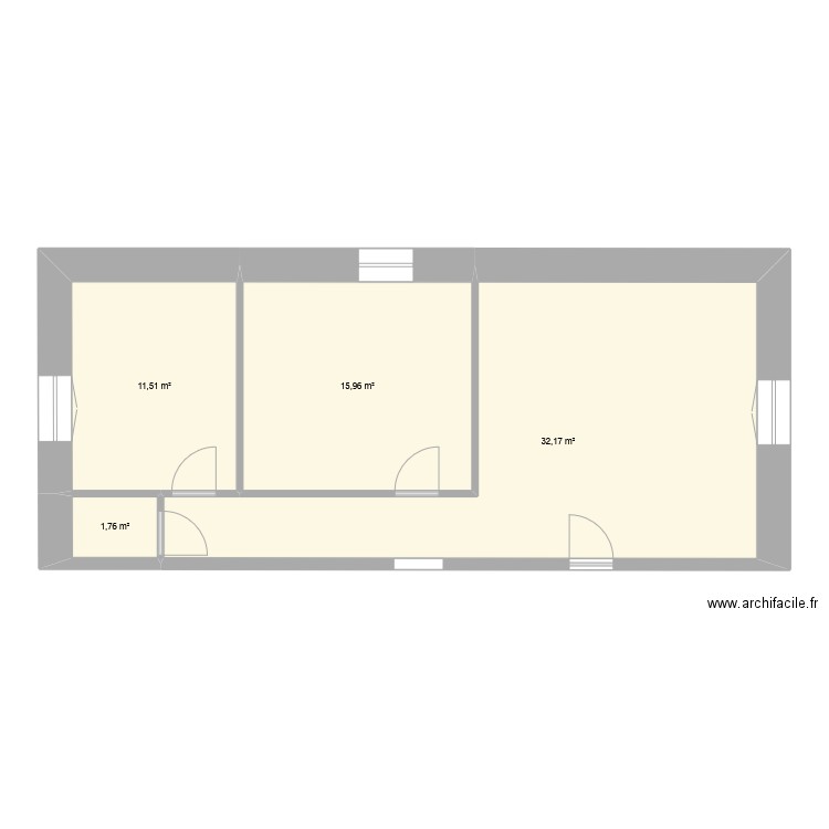 sous sol appartement facade sud. Plan de 4 pièces et 61 m2