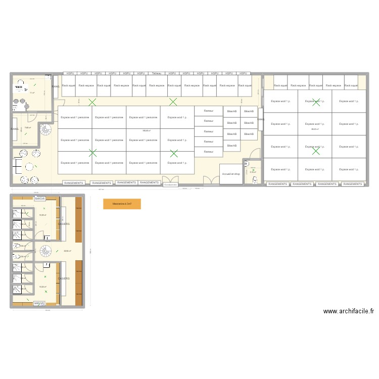 Crossfit Créon 6. Plan de 16 pièces et 350 m2