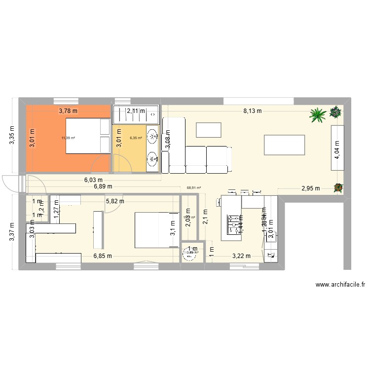 INTERIEUR. Plan de 5 pièces et 89 m2