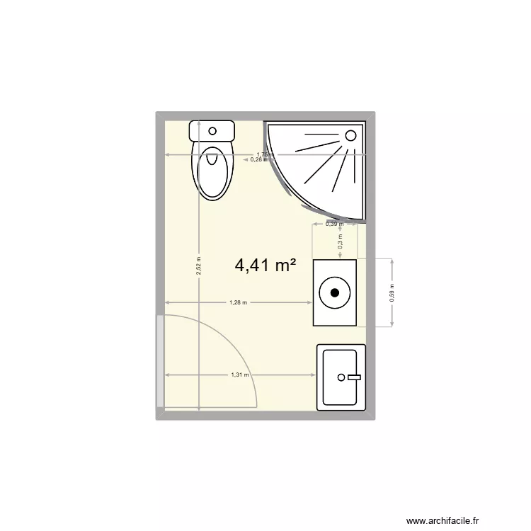 sdb rdc surson. Plan de 1  et 4 m²