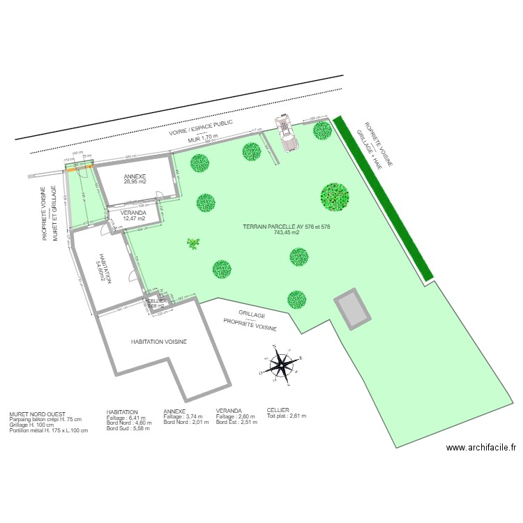 PLAN DE MASSE APRES TRAVAUX RECUL MURET. Plan de 5 pièces et 176 m2