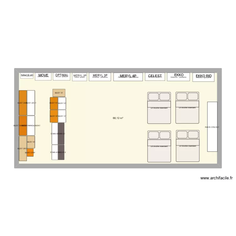 PAVE ARMOIRE. Plan de 1 Pièce et 66 m²