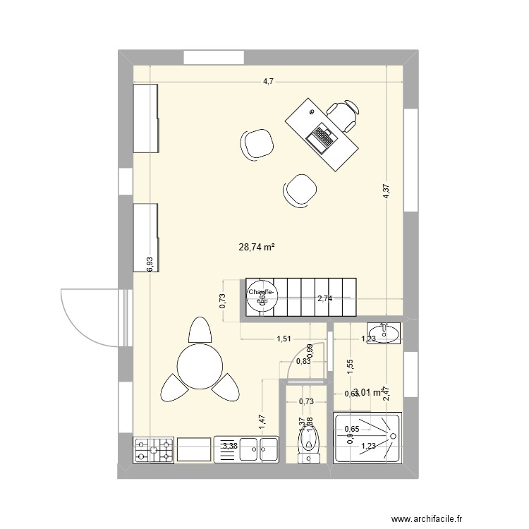 guth. Plan de 2 pièces et 32 m2