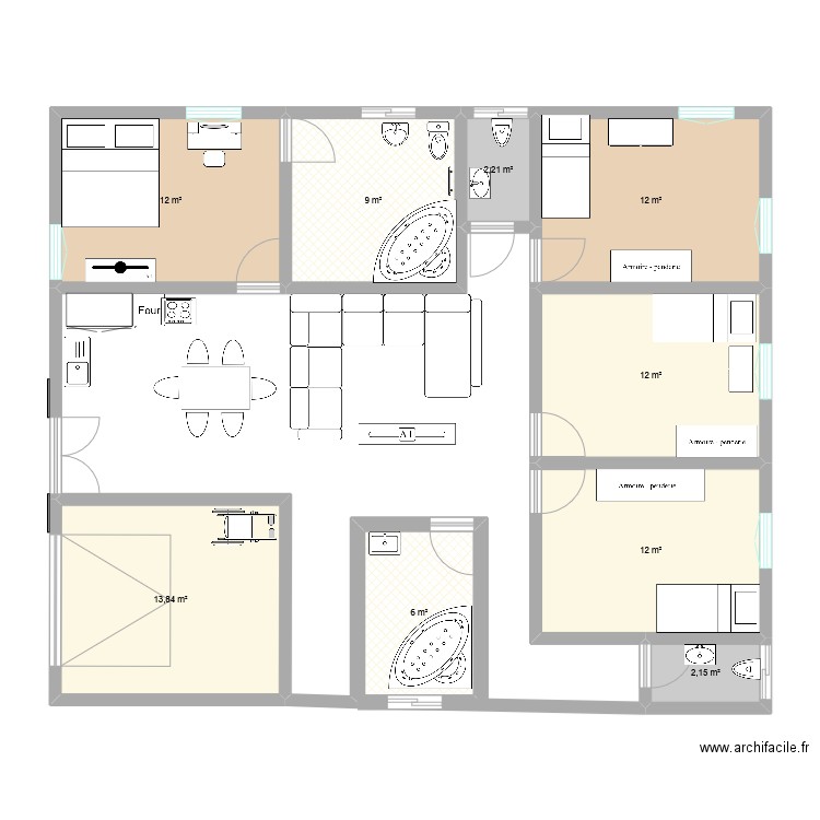 Brayane. Plan de 9 pièces et 81 m2
