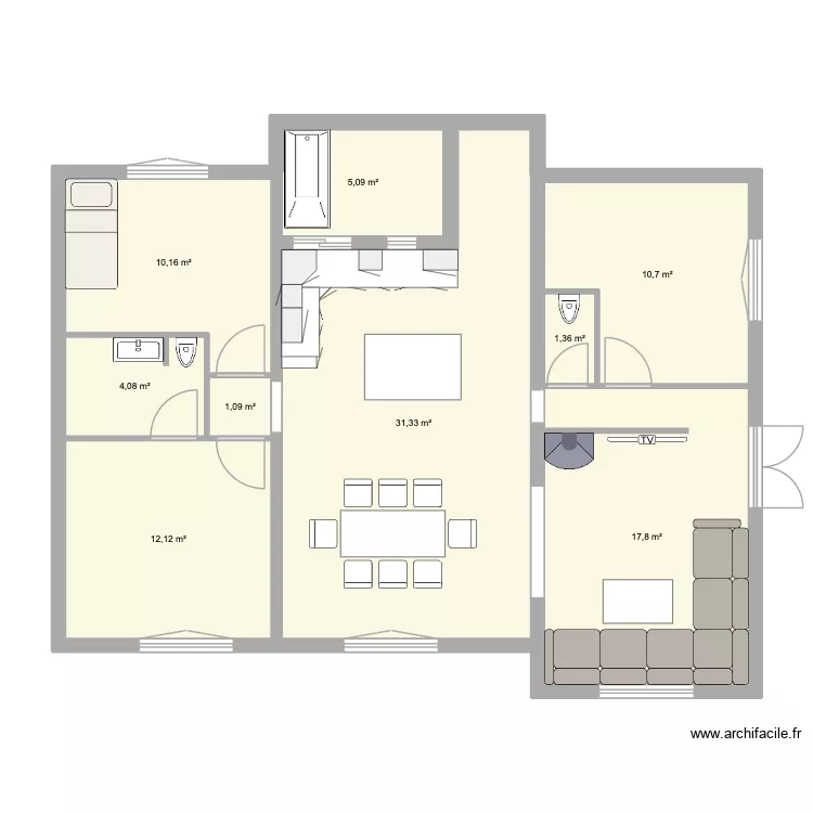 chez nous version cuisine post jeannette. Plan de 9 Pièces et 94 m²