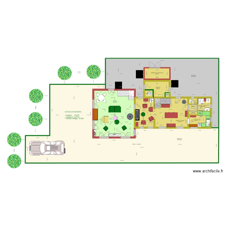 PLAN  EXISTANT  EXTENSION  RDC SALON+ CH. Etage 3. Plan de 13 pièces et 320 m2