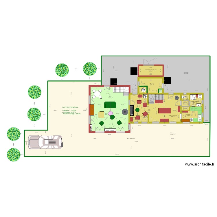 PLAN  EXISTANT  EXTENSION  RDC SALON+ CH. Etage 3. Plan de 13 pièces et 320 m2