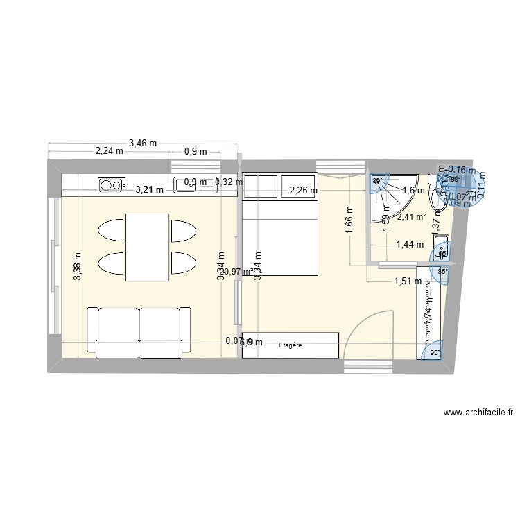 plan garage. Plan de 2 pièces et 23 m2