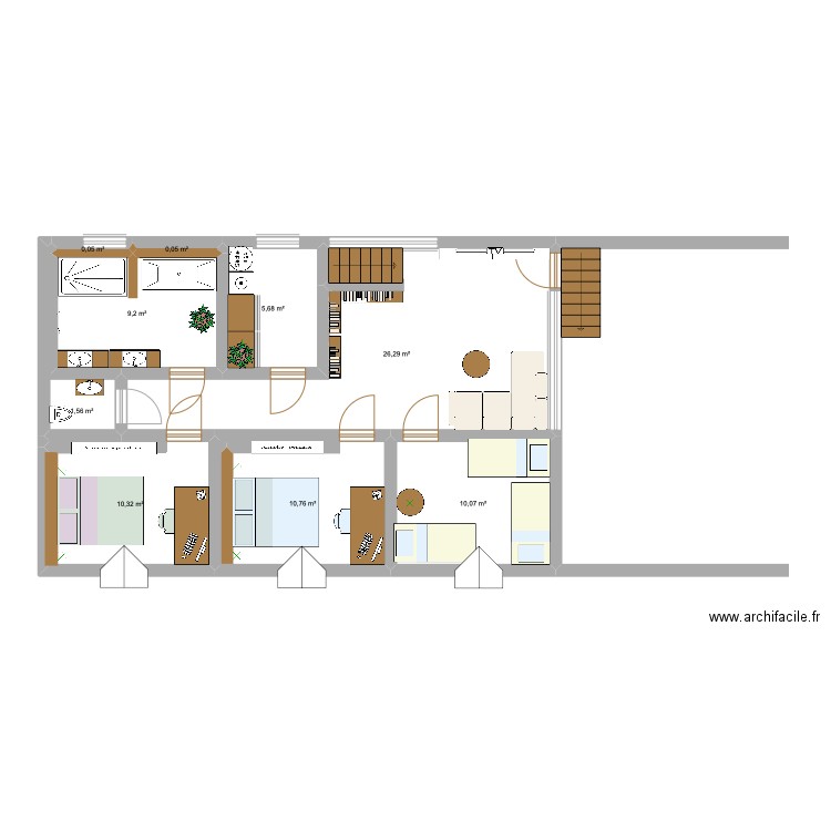 de scouaraille. Plan de 9 pièces et 74 m2